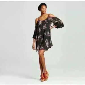 Xhilaration Off-the-Shoulder Black Floral Chiffon Dress XS